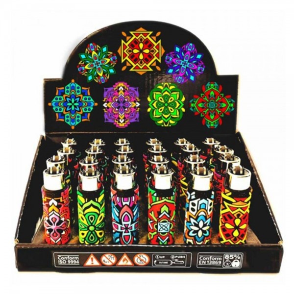 Clipper | Funda PVC Hojas refillable lighters with mixed sleeve designs - 24pcs in display