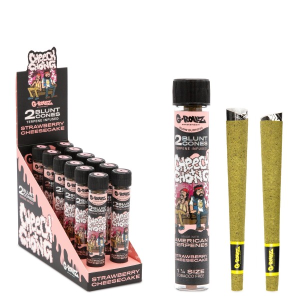 G-Rollz | Cheech &amp; Chong(TM) 1¼ Size 2x Terpene Infused Cones 'Strawberry Cheesecake' (12 Pack Displ