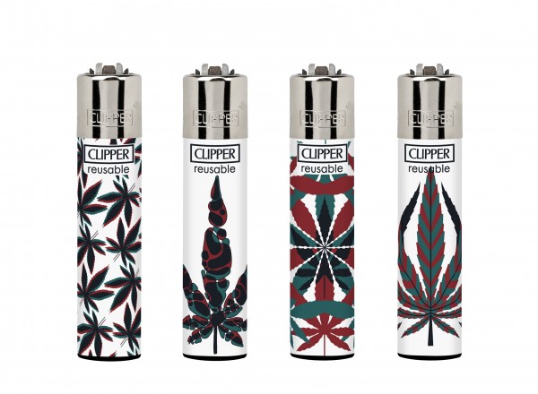 Clipper | Neon Leaves 4 refillable lighters with mixed designs - 48pcs in display