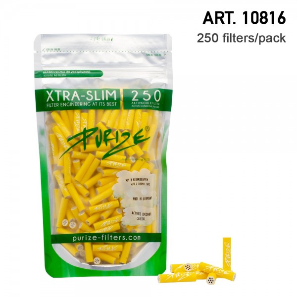 Purize | 250 Xtra Slim Size Yellow Filters per pack Ø:5,9mm x 26,9mm