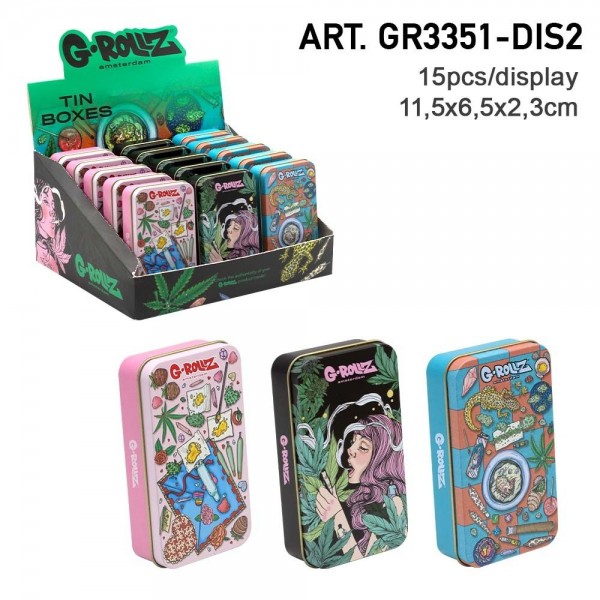 G-ROLLZ | Medium Metal Storage Boxes 15pcs in Display - 11.5x6.5x2.3 cm