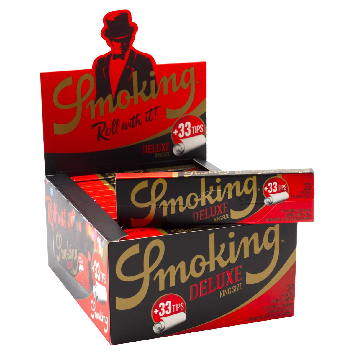1 Box Smoking DELUXE King Size Papers 24 x 33 Blättchen mit 24 x 33 Filtertips 