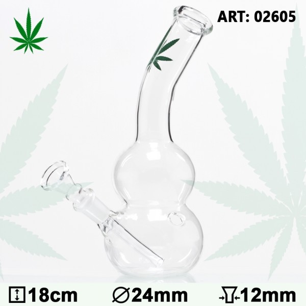 Leaf | Small Leaf Double Bubble Glass Bong- H:18cm- Ø:24mm- Socket Ø:12mm