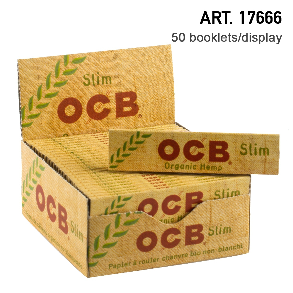 OCB, Organic Hemp King Size Slim Papers Slim 50 booklets in display, Papers & Rolls, Rolling Equipment, HEADSHOP