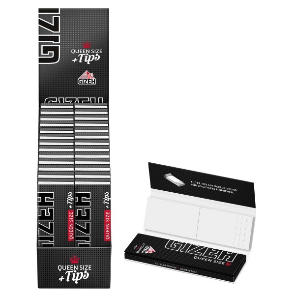 Gizeh | Black Queen Size 50 leaves + 50 tips in each booklet and 26 booklets in a display - Length: