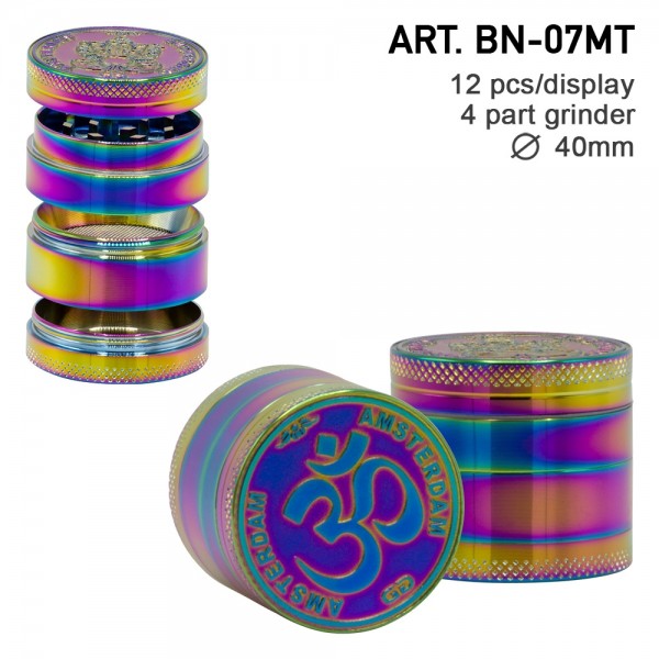 Grace Glass Amsterdam | Rainbow Mix Grinder with Ganash and OM logo 4part- Ø:40mm- 12pcs/box