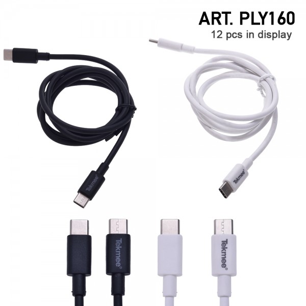 Tekmee | 3A Type-C to Type-C 1m cable for fast charge 12pcs in a display