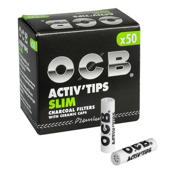 OCB | Active Tips Slim activated carbon filter Dia:7mm with ceramic caps, 50 pcs in a box
