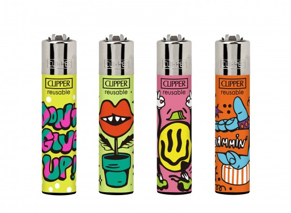 Clipper | Get Up 3 refillable lighters with mixed designs - 48pcs in display