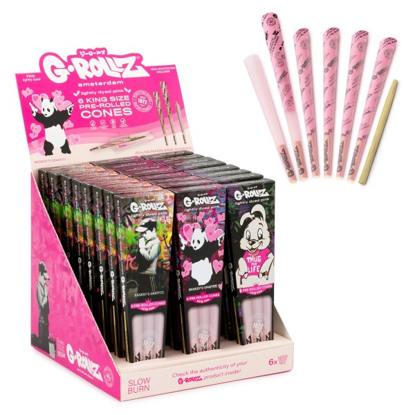 G-ROLLZ | Banksy's Graffiti - Lightly Dyed Pink - 6 KS Cones In Each Pack and 24 Packs In Display
