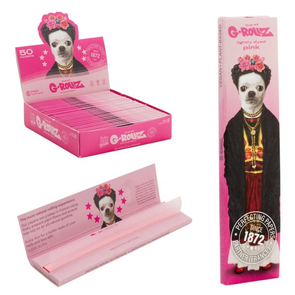 G-Rollz | Pets Rock &#039;Mexico&#039; - Lightly Dyed Pink - 50 KS Slim Papers (25 Booklets Display)