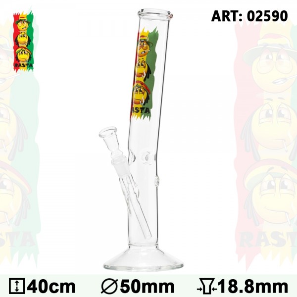 Rasta Smile Hangover Glass Bong- Ø:50mm- H:40cm- Socket:18.8mm