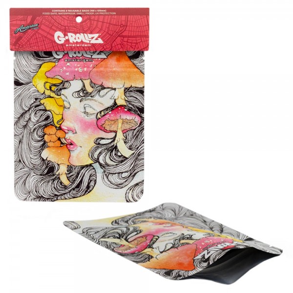 G-Rollz | 'Mushroom Lady' 100x125 mm smellproof bag - 8pcs in Display