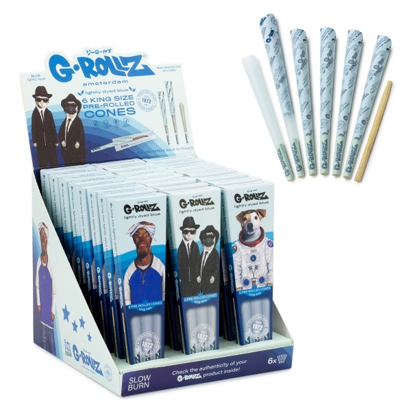 G-ROLLZ | Pets Rock -Lightly Dyed Blue - 6 KS Cones In Each Pack and 24 Packs In Display