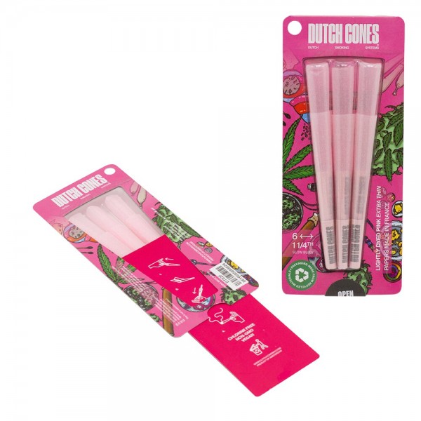 Dutch Cones | 1 1/4 Taille Rose Cônes Pré-Roulés 6pcs dans le pack &amp; 50 packs dans le Display