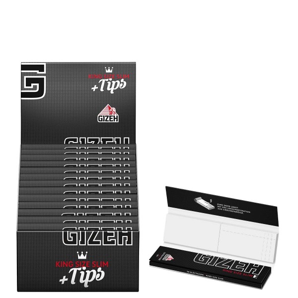Gizeh | King Size Slim + Tips 34 leaves + 34 tips per booklet and 26 booklets in a display - Length: