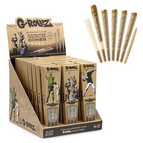 G-ROLLZ | Banksy&#039;s Graffiti - Bamboo Unbleached - 6 KS Cones In Each Pack and 24 Packs In Display