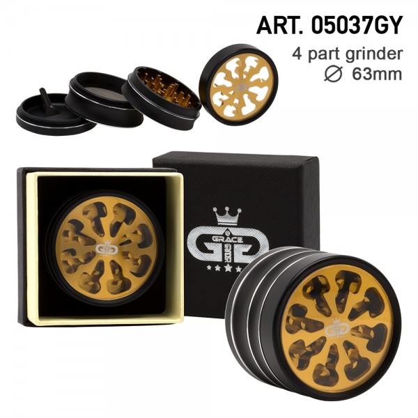 Grace Glass | Tornado Series Golden - 63mm 4-part Grinder with window - Single piece in a luxury box