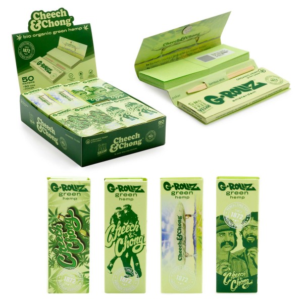 G-Rollz | Cheech & Chong Set - 1¼ Bio Green Hemp Extra Thin Rolling Papers + Tips Display 24pcs / Di