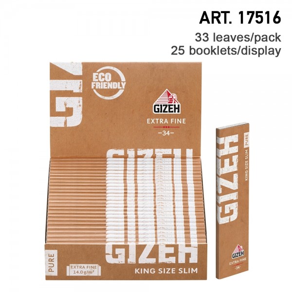 Gizeh | Pure King Size Slim Extra Fine Organic Hemp Long papers 33 leaves per booklet and 25 booklet