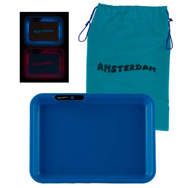 Amsterdam | Acyrlic Multi Colors LED Tray Blue - L:26cm - W:21cm with Amsterdam bag!