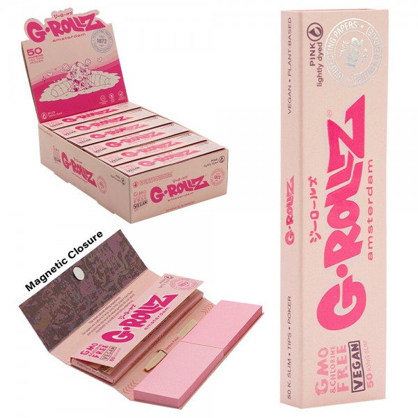 G-Rollz | Lightly Dyed Pink - 50 KS Slim Papers + Tips (24 Booklets Display)