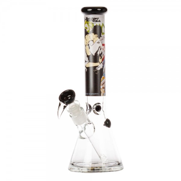 G-Rollz | Banksy's Graffiti 'Kissing Coppers' - Beaker Bong White H:29cm - Ø:40mm - SG:18.8mm
