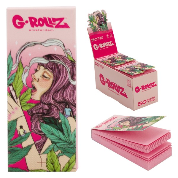 G-ROLLZ | Collector &#039;Mushroom Lady&#039; PINK Filter Tips 2,5 X 6cm 50 Tips Book 24/Display