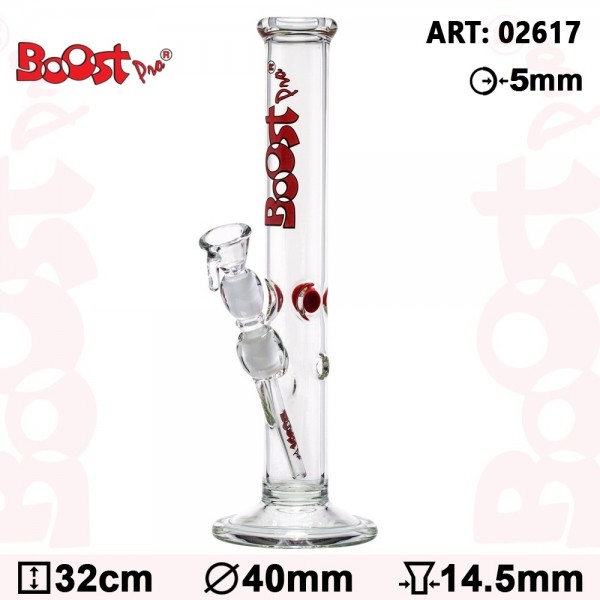 Boost | Red Glass Bong- H:32cm- Ø:40mm- Socket 14.5mm- WT:5mm (circa)