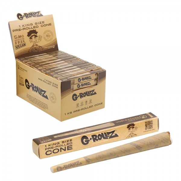 G-ROLLZ | KS Unbleached Extra Thin Pre-Rolled Single Cones Display 72pcs in Display