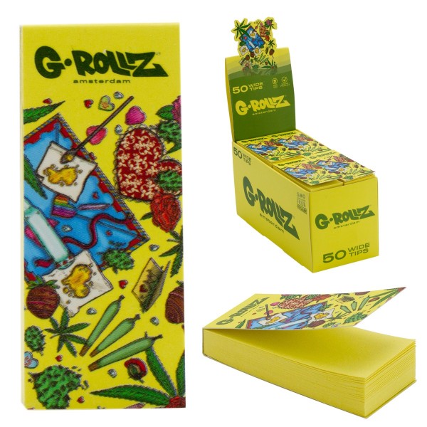 G-Rollz | Collector &#039;Picnic&#039; Yellow Filter Tips 2,5 X 6cm 50 Tips Book 24/Display