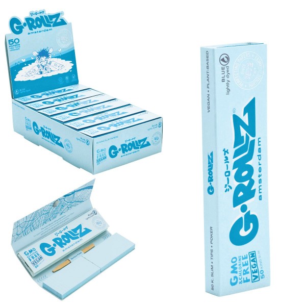 G-Rollz | Lightly Dyed Blue - 50 KS Slim Papers + Tips (24 Booklets Display)