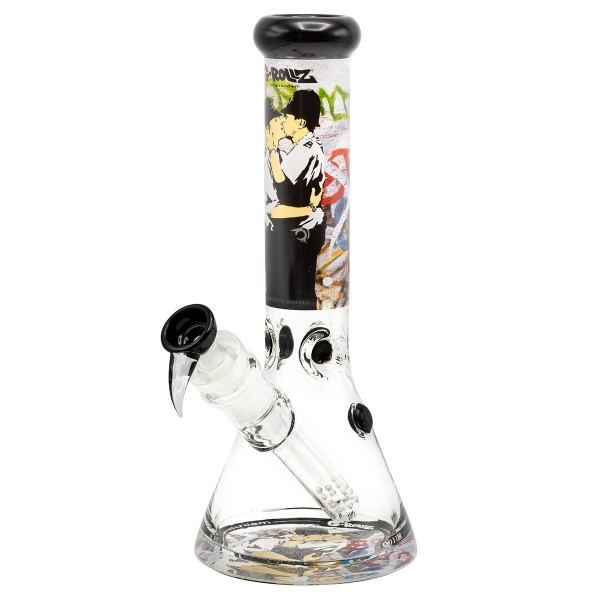 G-Rollz | Banksy&#039;s Graffiti &#039;Kissing Coppers&#039; - Beaker Bong White H:35cm - Ø:50mm - SG:29.2mm