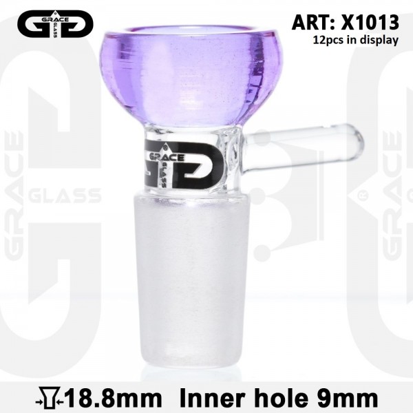 Grace Glass | Bowl - SG:18.8mm (Inner Hole 9mm) With handle- PURPLE - 12pcs in a display