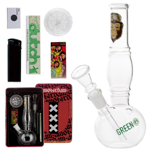 Amsterdam | Greenline Bong giftset with 1 x Bong - 1 x Grinder - 1 x lighter - 5 x screen - 1 x KS R
