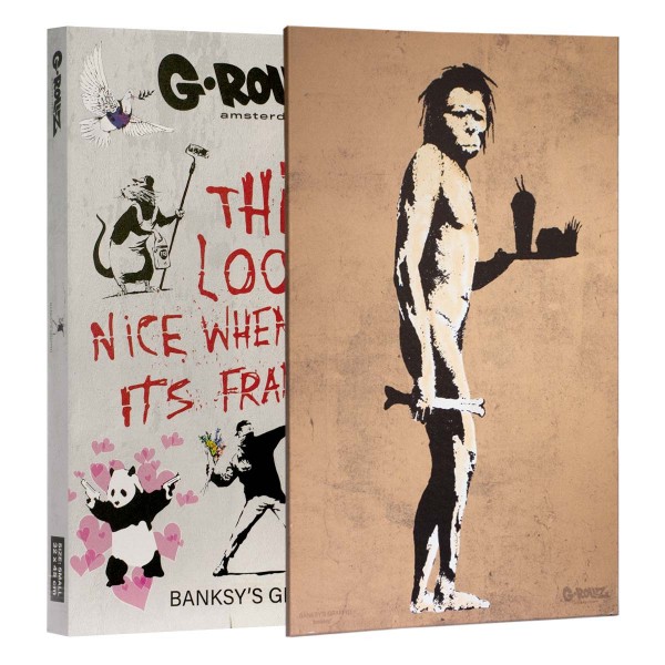 G-Rollz | Banksy&#039;s Graffiti - FASTFOOD CAVEMAN Canvas (64x90x3cm)