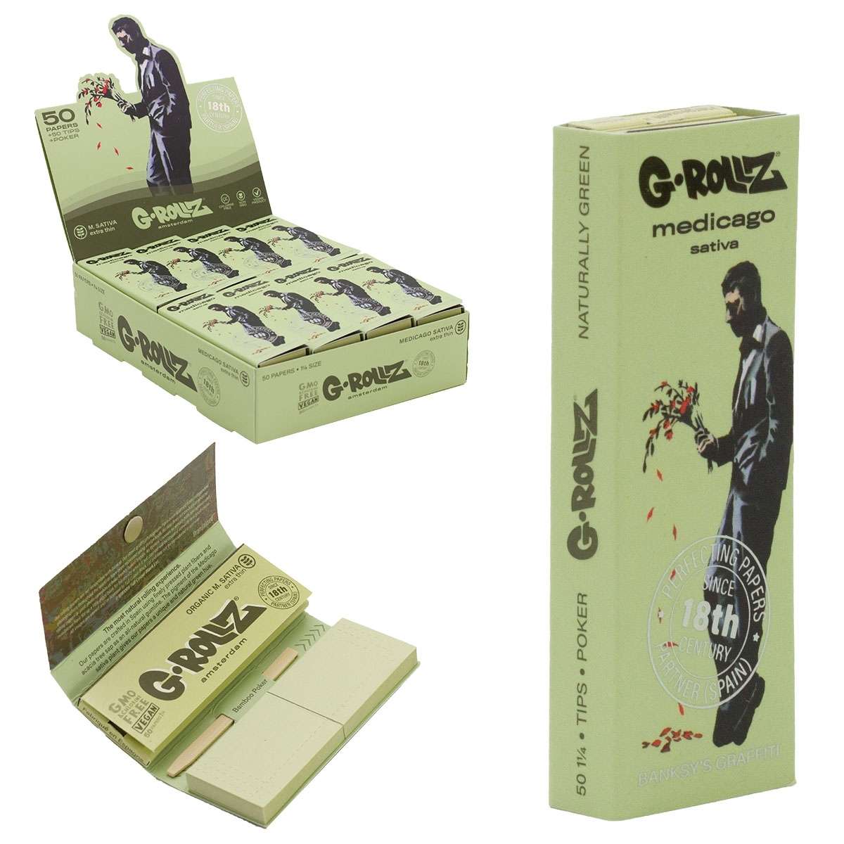 G-Rollz | Pets Rock 'Rap' Unbleached - 50 1 1/4 Size Papers + Tips