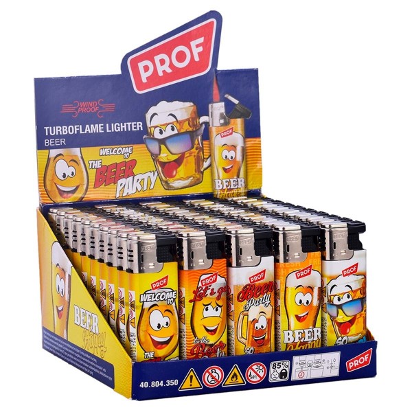 Prof | Lighters with Beer logo's 50 pcs in a display