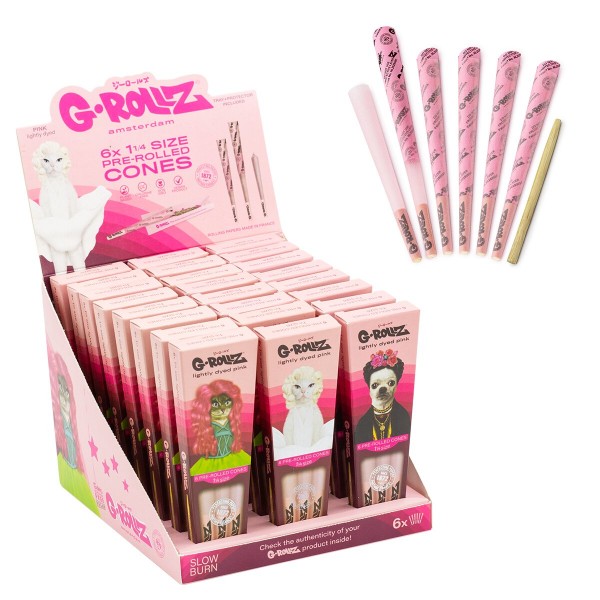 G-ROLLZ | Pets Rock - Lightly Dyed Pink - 6 &#039;1¼&#039; Cones Display