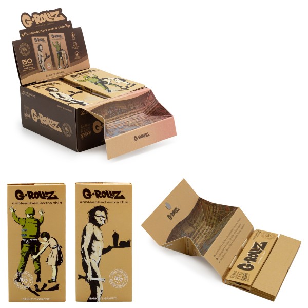 G-ROLLZ | Banksy's Graffiti KS Set 1 - Unbleached Extra Thin - 50 KS Papers + Tips & Tray