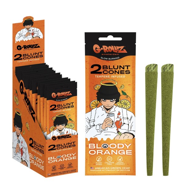 G-Rollz | 2x &#039;Bloody Orange&#039; Terpene-infused Pre-rolled Hemp Cones (12 pack Display, 24 wraps)