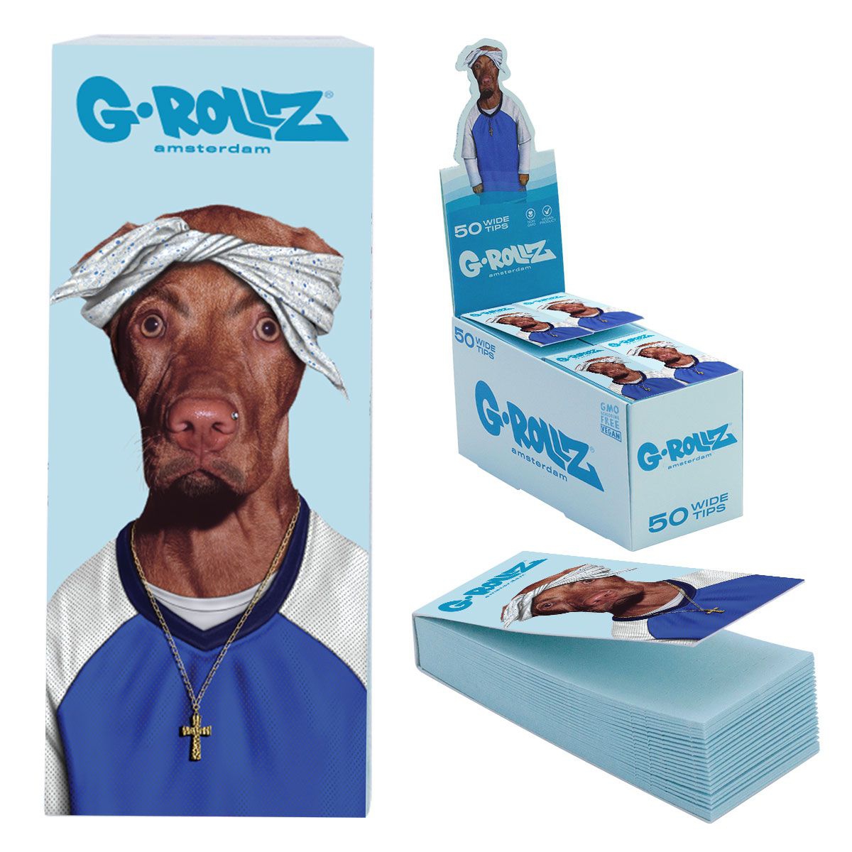 G-Rollz  Pets Rock 'Two Rap' Blue Filter Tips 2,5 X 6cm 50 Tips