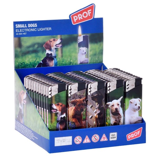 Prof | Lighters with different Dog logo&#039;s 50 pcs in a display