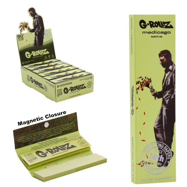 G-ROLLZ | Banksy Graffiti 'The Hustler' Medicago Sativa - 50 KS Papers + Tips (24 Booklets Display)