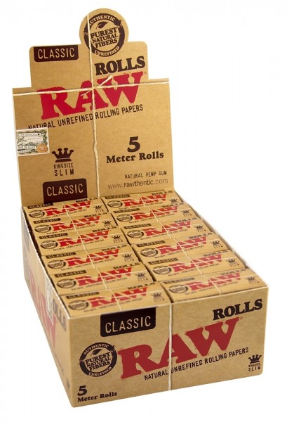 RAW | RAW Classic Rolls Slim 5m Length Unbleached 24 pcs in box