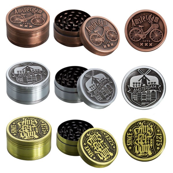 Amsterdam Classic| 3-part Zinc Grinder 50 mm | 12 pcs Mixed Display