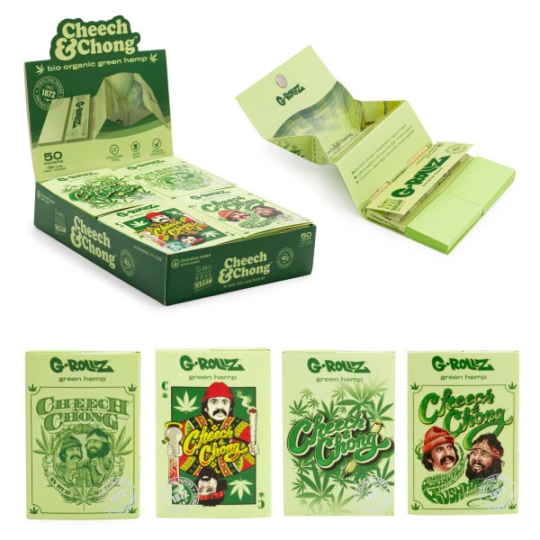 G-ROLLZ | Cheech &amp; Chong(TM) - Organic Green Hemp - 50 &#039;1¼&#039; Papers + Tips &amp; Tray (16 Booklets Displa