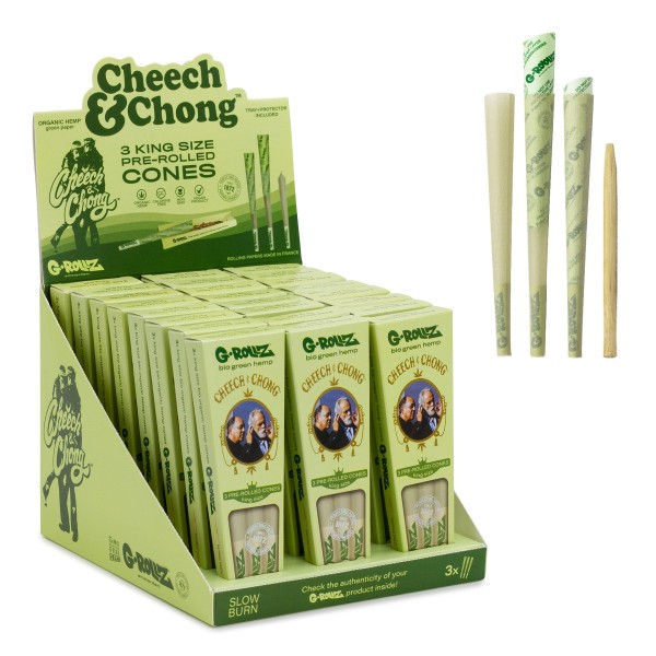 G-ROLLZ | Cheech &amp; Chong(TM) - Organic Green Hemp - 3 KS Cones In Each Pack and 24 Packs In Display