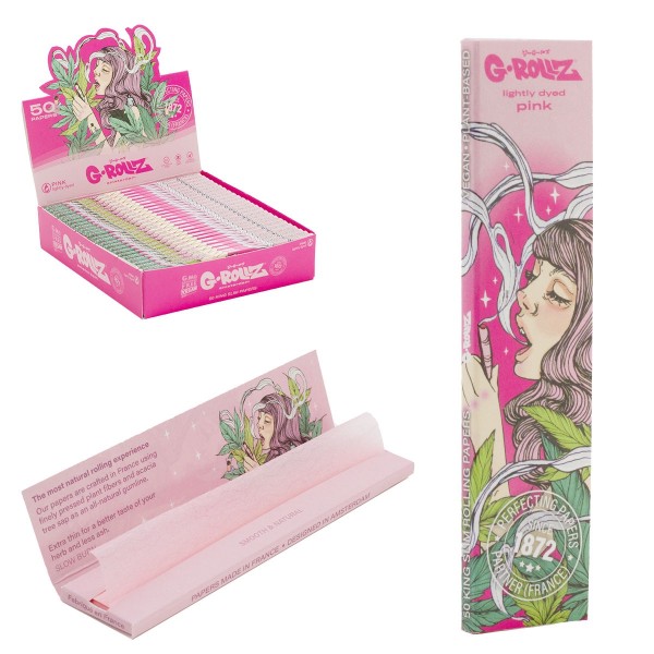 G-Rollz | &#039;Colossal Dream&#039; - Lightly Dyed Pink - 50 KS Slim Papers (25 Booklets Display)