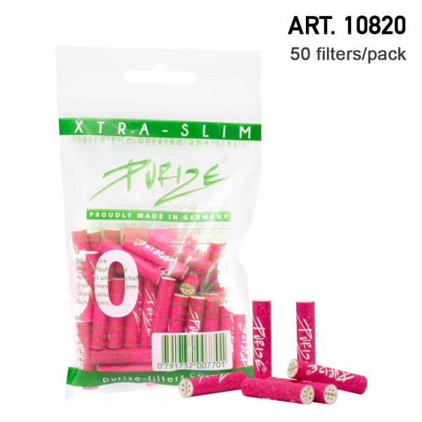 Purize | 50 Xtra Slim Size Pink Filters per pack Ø:5,9mm x 26,9mm